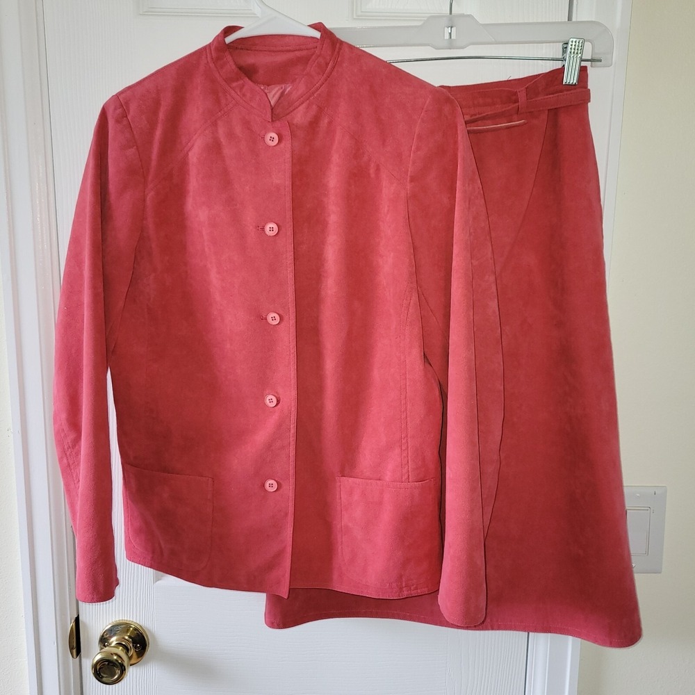 Vintage Ultrasuede Skirt Suit M Skinner Dusty Salmon Pockets‎ Belt Lined